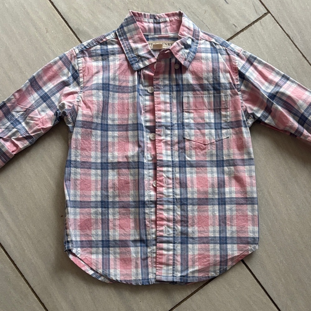Hope and Henry Plaid Kids Shirt - Pink and Blue